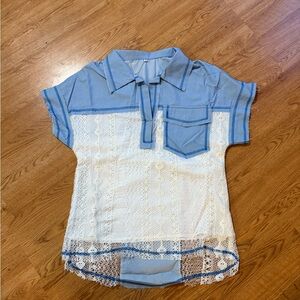 Blue and White Lace Blouse